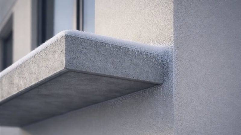 Diagram of typical thermal bridges — corner, balcony, lintel, plinth
